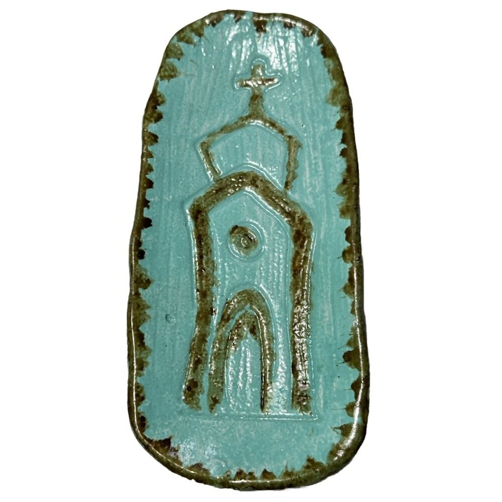 Turquoise Church Embossed Cast Iron Embossed Trinket Dish 6" Spoon Rest Gift